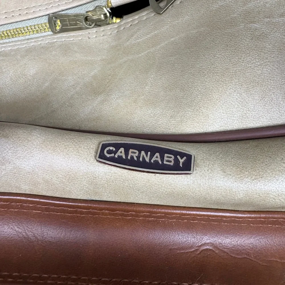 Vintage Carnaby Tennis Bag Racket Carrier Tan Brown Faux Leather Retro Sports